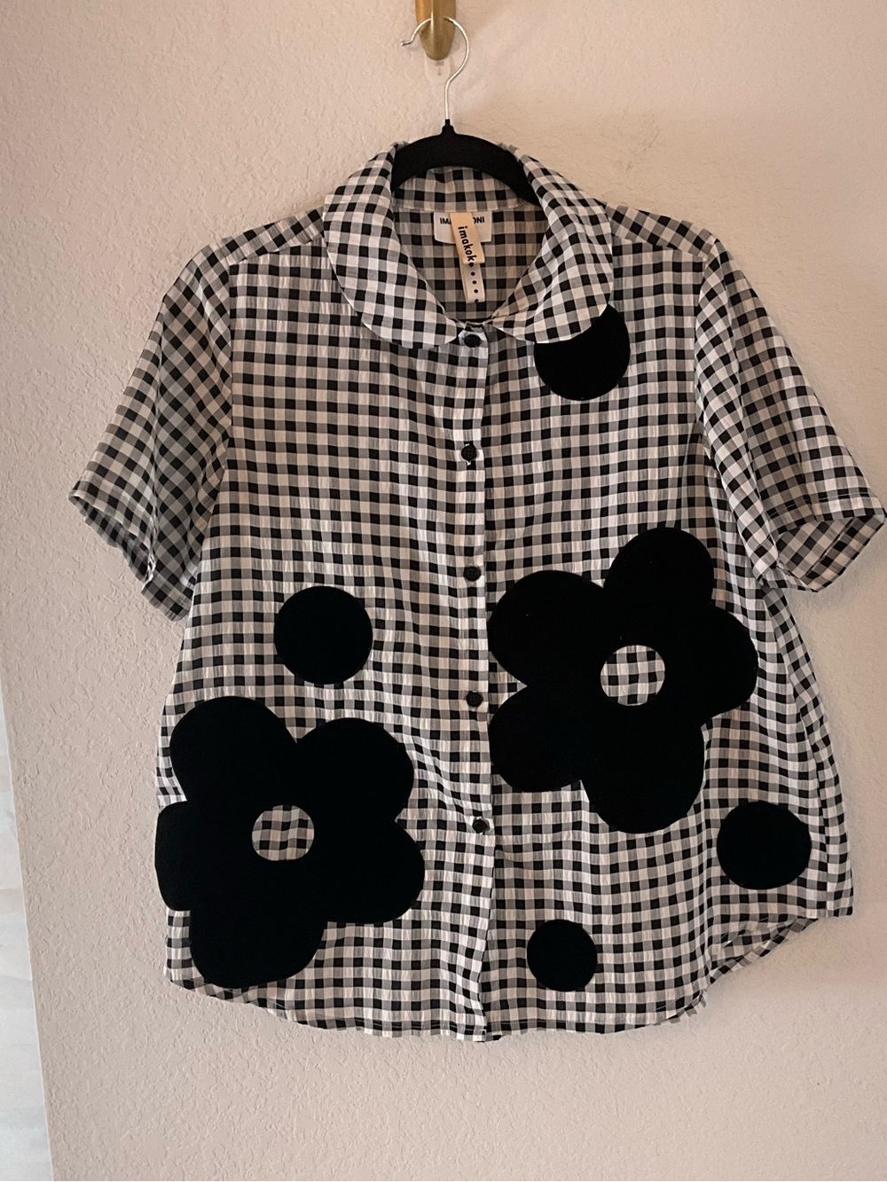 IMAKOKONI Black & White Gingham Button-Up Shirt